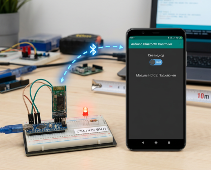 Модуль Bluetooth HC-05 (Arduino) радиус до 10 м, размеры  27 x 13 x 2,2  мм
