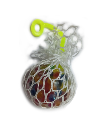 Игрушка-мялка антистресс 2 штуки белая сетка, прозрачный шарик, желтый хвостик, внутри разноцветные шарики 