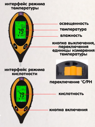 Измеритель кислотности, влажности и температуры почвы PH-300