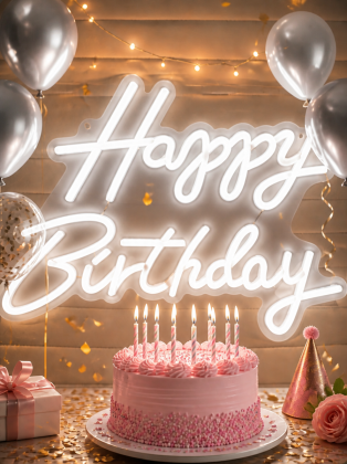 Неоновая вывеска Happy Birthday 42х30,5 см белый холодный