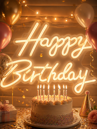 Неоновая вывеска Happy Birthday 44,5х27 см белый теплый