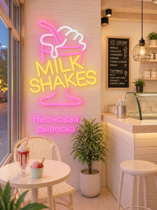 Неоновая вывеска MILK SHAKES 32х37см