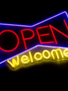 Неоновая вывеска OPEN WELCOME 40х28 см, на прозрачной подложке