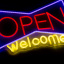 Неоновая вывеска OPEN WELCOME 40х28 см, на прозрачной подложке