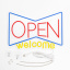 Неоновая вывеска OPEN WELCOME 40х28 см, на прозрачной подложке