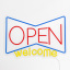 Неоновая вывеска OPEN WELCOME 40х28 см, на прозрачной подложке