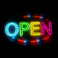 Неоновая вывеска OPEN, размер 42х25 см, на прозрачной подложке