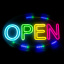 Неоновая вывеска OPEN, размер 42х25 см, на прозрачной подложке