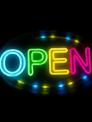 Неоновая вывеска OPEN, размер 42х25 см, на прозрачной подложке