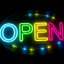 Неоновая вывеска OPEN, размер 42х25 см, на прозрачной подложке