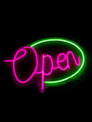 Неоновая вывеска OPEN, размер 40х27 см, на прозрачной подложке
