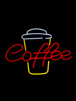 Неоновая вывеска Coffe, размер 55х42 см, на прозрачной подложке