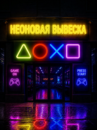 Неоновая вывеска Клавиши джойстика 42х12,5 см