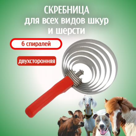 Скребок скребница спиральная для шкур, нержавеющая сталь, 6 спиралей